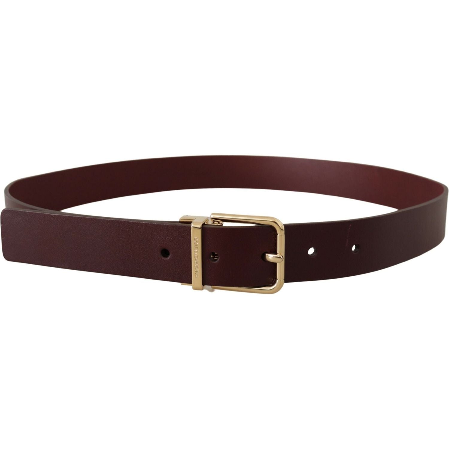 Dolce & Gabbana Maroon Vitello Leather Gold Metal Buckle Belt