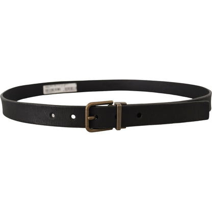 Dolce & Gabbana Black Leather Brass Metal Grain Buckle Classic Belt