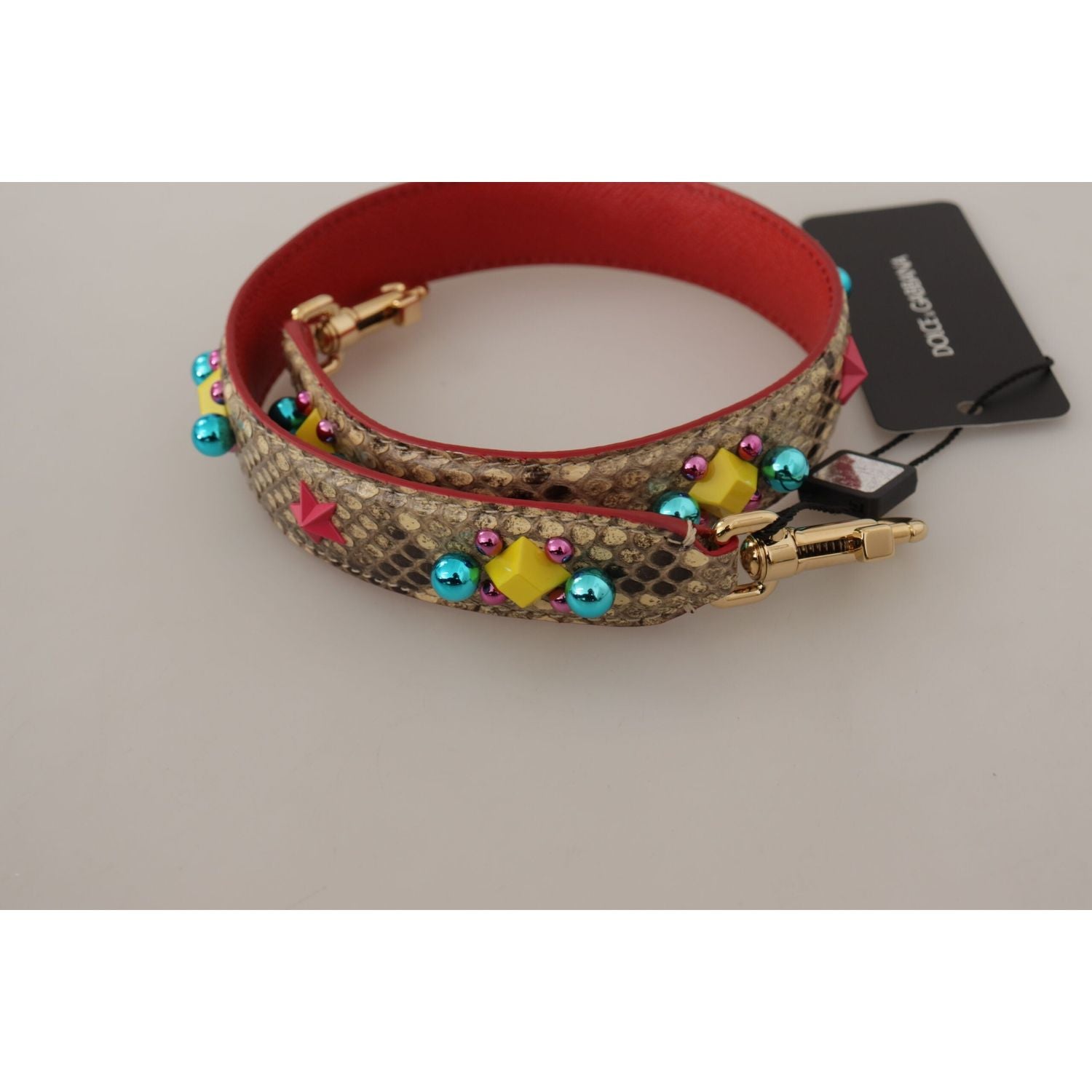 حزام حقيبة دولتشي آند غابانا من جلد الثعبان باللون البيج الرائع