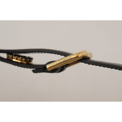 Dolce & Gabbana Black Leather Embellished Crystal Logo Belt