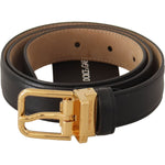 Dolce & Gabbana Elegant Black Leather Belt with Engraved Buckle Dolce & Gabbana Dark Slate Gray