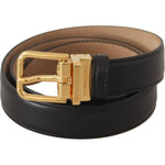 Dolce & Gabbana Elegant Black Leather Belt with Engraved Buckle Dolce & Gabbana Dark Slate Gray