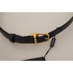 Dolce & Gabbana Elegant Black Leather Belt with Engraved Buckle Dolce & Gabbana Dark Gray