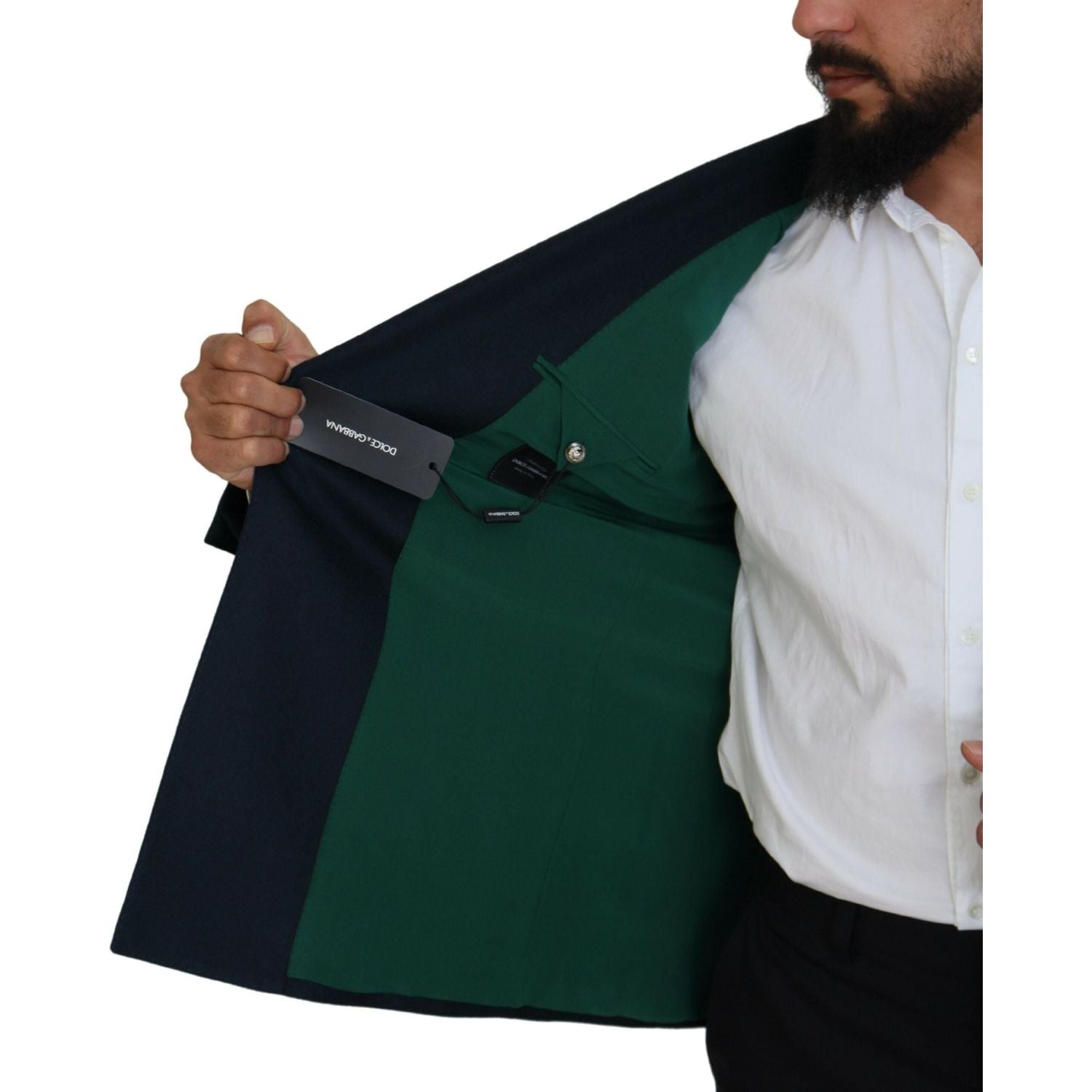 سترة أنيقة من دولتشي آند غابانا مصنوعة من مزيج من الكشمير والحرير باللون الأزرق