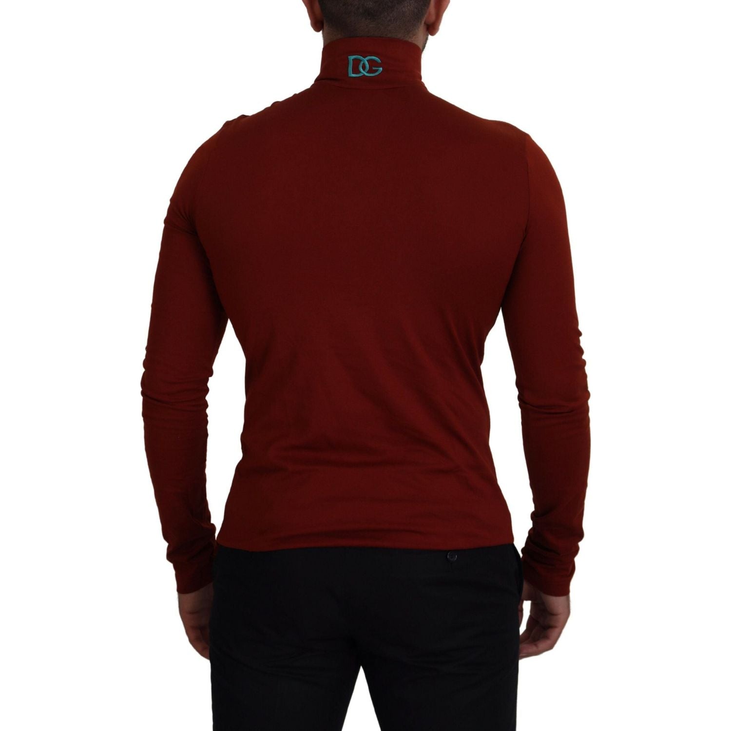 Dolce & Gabbana Maroon Cotton Turtle Neck Zip Sweater
