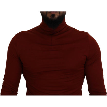 Dolce & Gabbana Maroon Cotton Turtle Neck Zip Sweater
