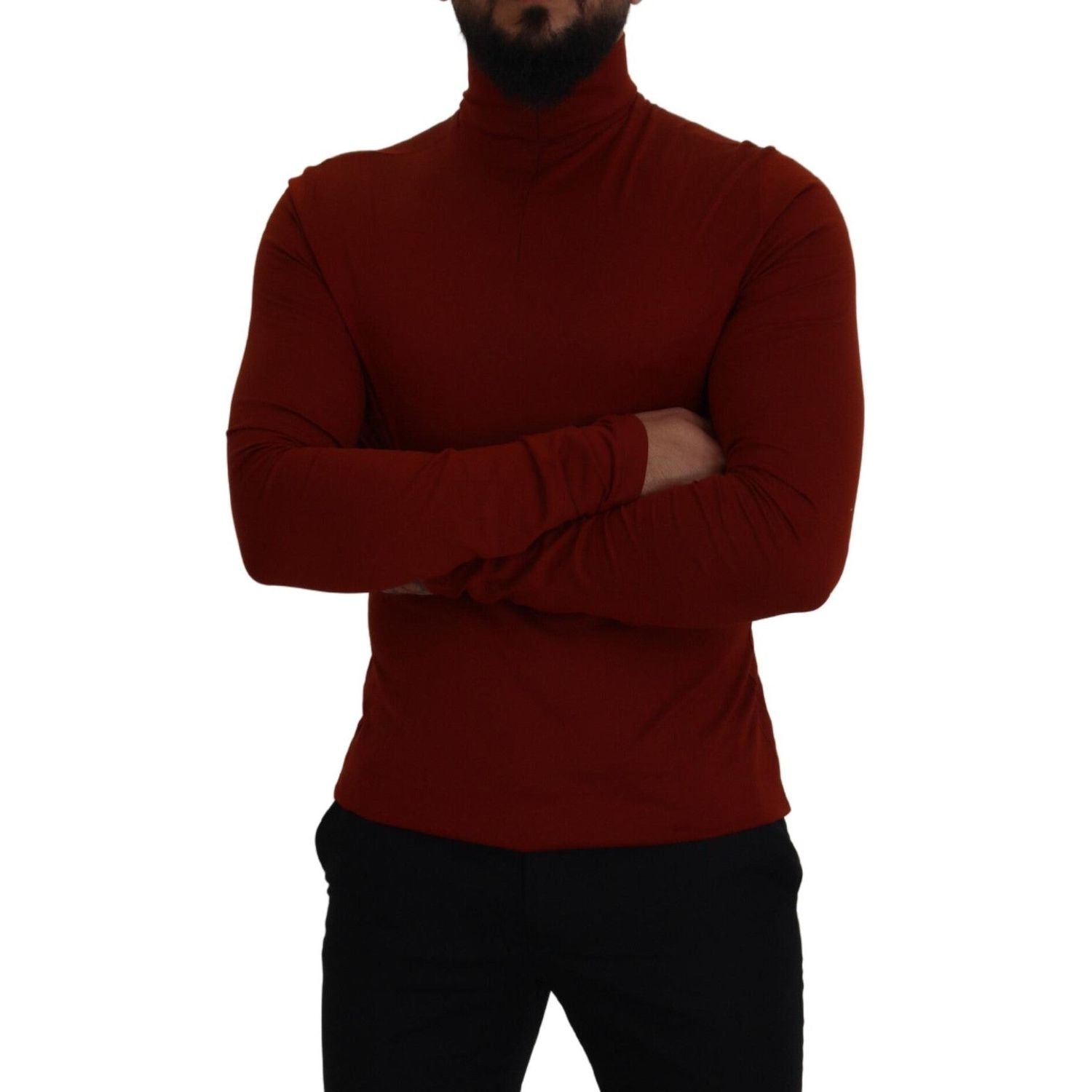 Dolce & Gabbana Maroon Cotton Turtle Neck Zip Sweater