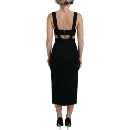 Dolce & Gabbana Black Viscose Bodycon Sheath Midi Dress