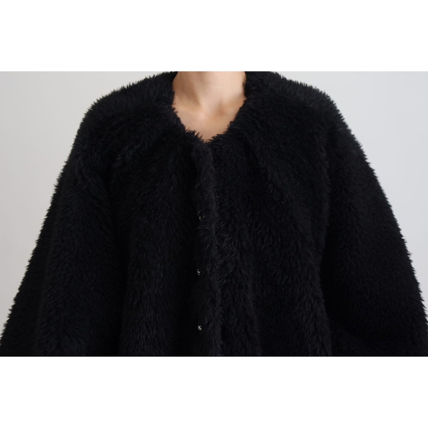 Dolce & Gabbana Black Cashmere Blend Faux Fur Coat Jacket