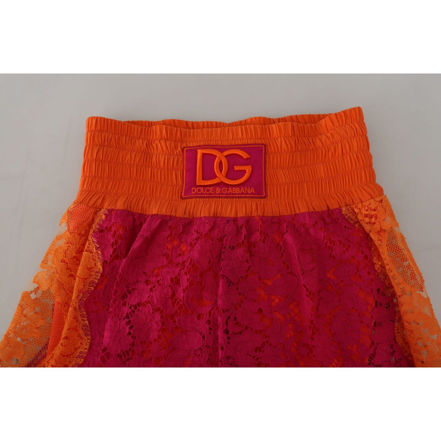 Dolce & Gabbana Pink Orange Lace Cotton High Waist Shorts