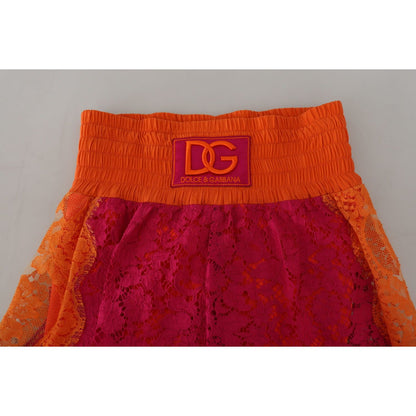 Dolce & Gabbana Pink Orange Lace Cotton High Waist Shorts
