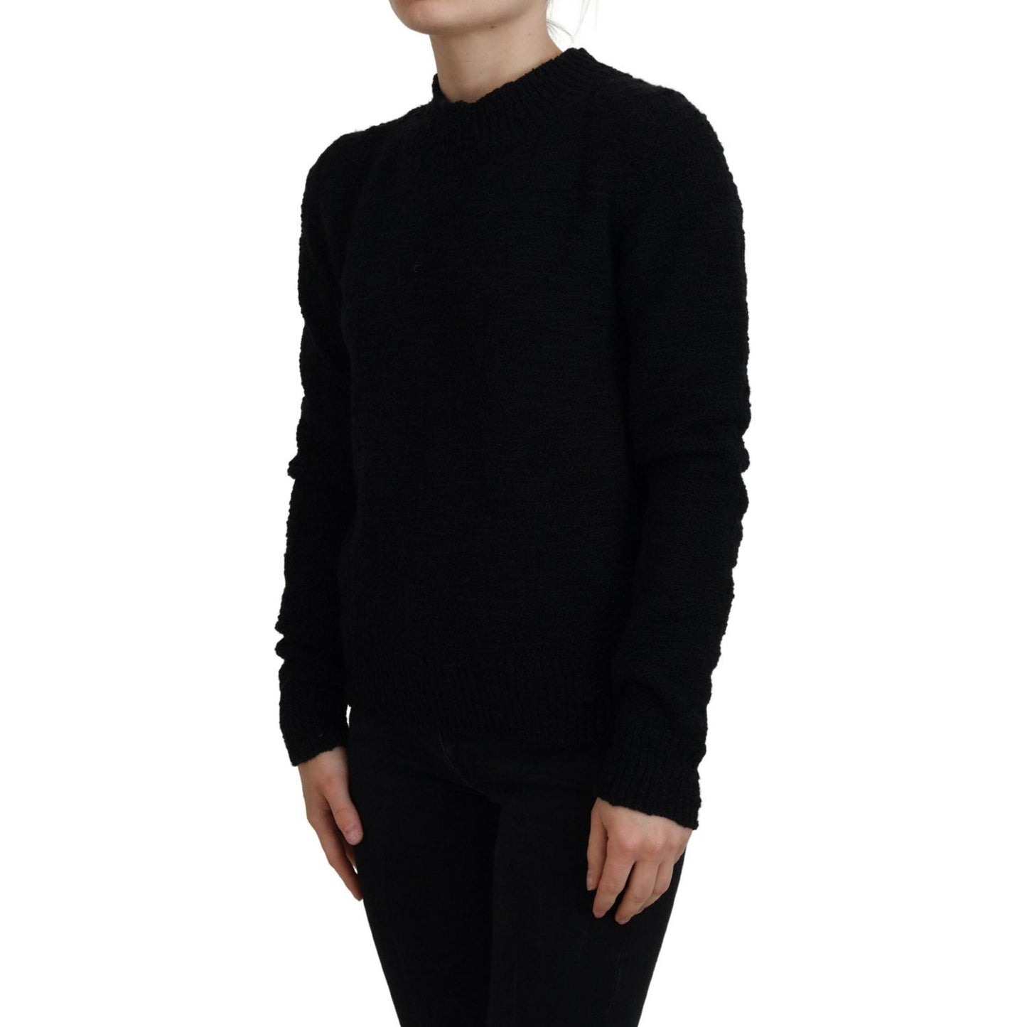Dolce & Gabbana Black Wool Knit Crewneck Pullover Sweater