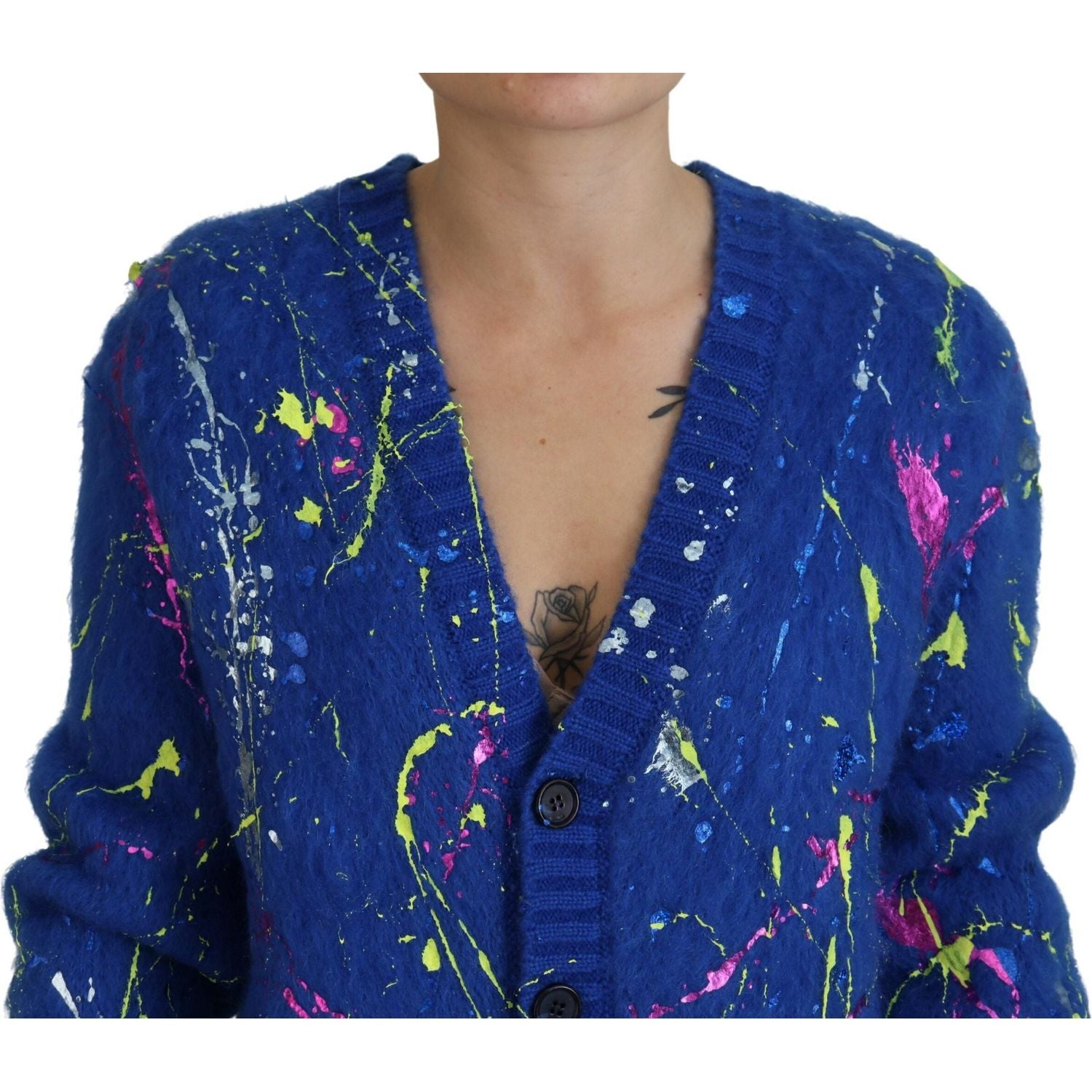 Dolce & Gabbana Blue Color Splash Mohair Cardigan  Sweater