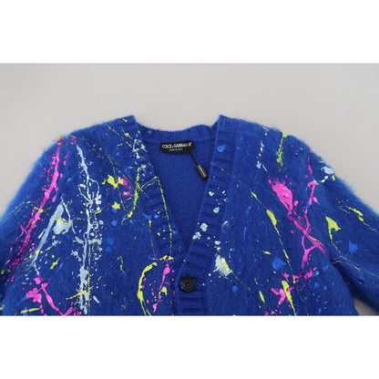 Dolce & Gabbana Blue Color Splash Mohair Cardigan Sweater