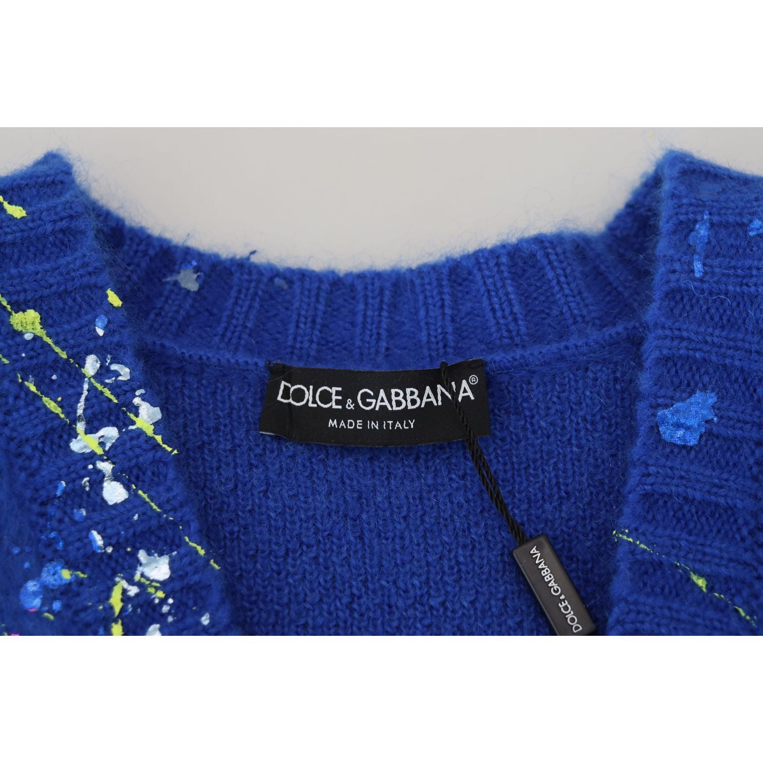 Dolce & Gabbana Blue Color Splash Mohair Cardigan  Sweater