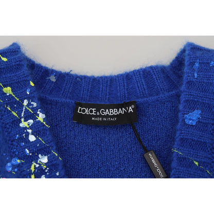 Dolce & Gabbana Blue Color Splash Mohair Cardigan Sweater