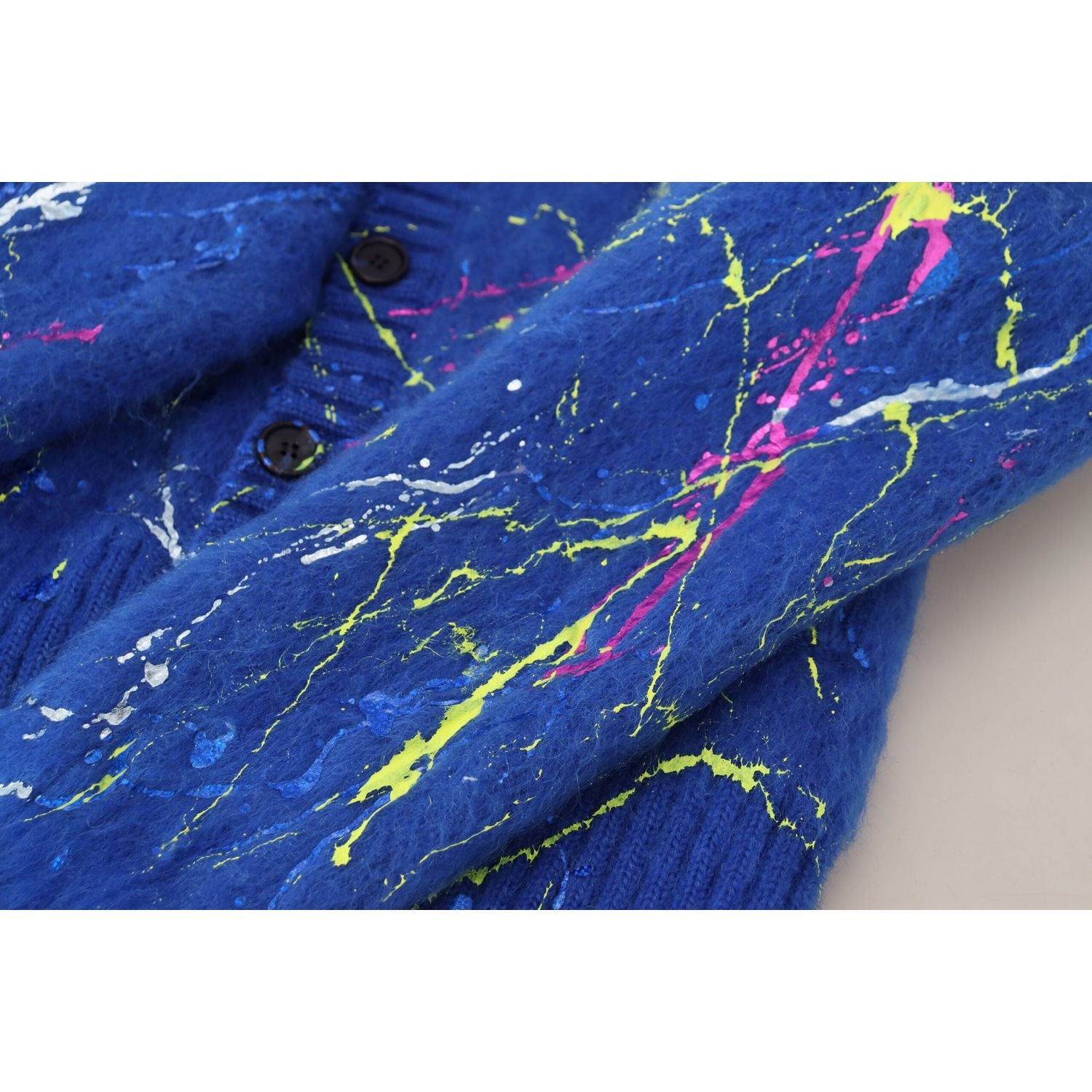 Dolce & Gabbana Blue Color Splash Mohair Cardigan  Sweater