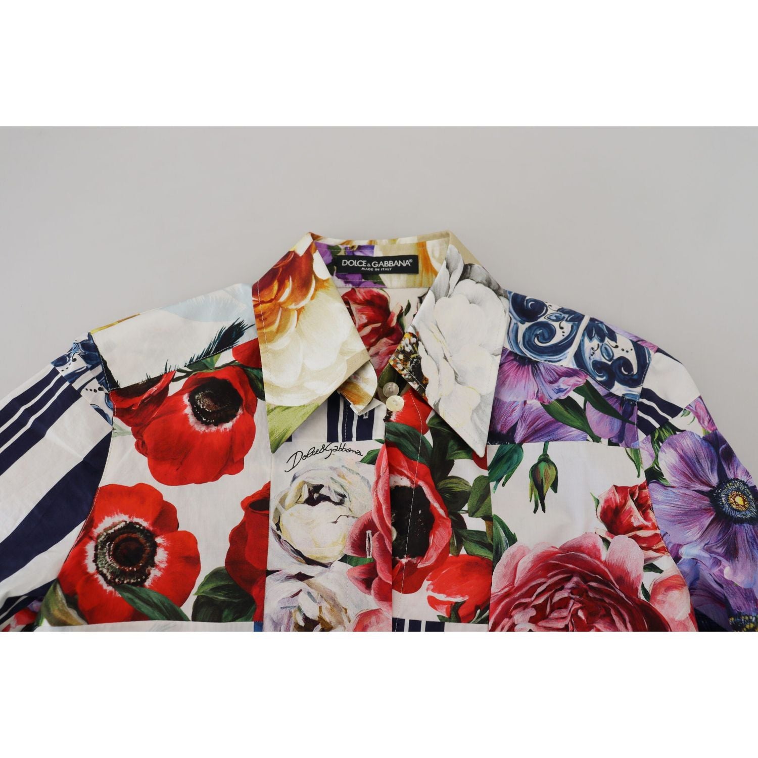 Dolce & Gabbana Multicolor Floral Cotton Collared Blouse Top