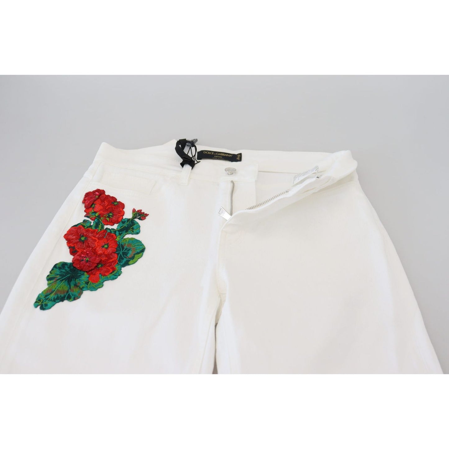 Dolce & Gabbana White Floral Embroidery Skinny Denim Jeans