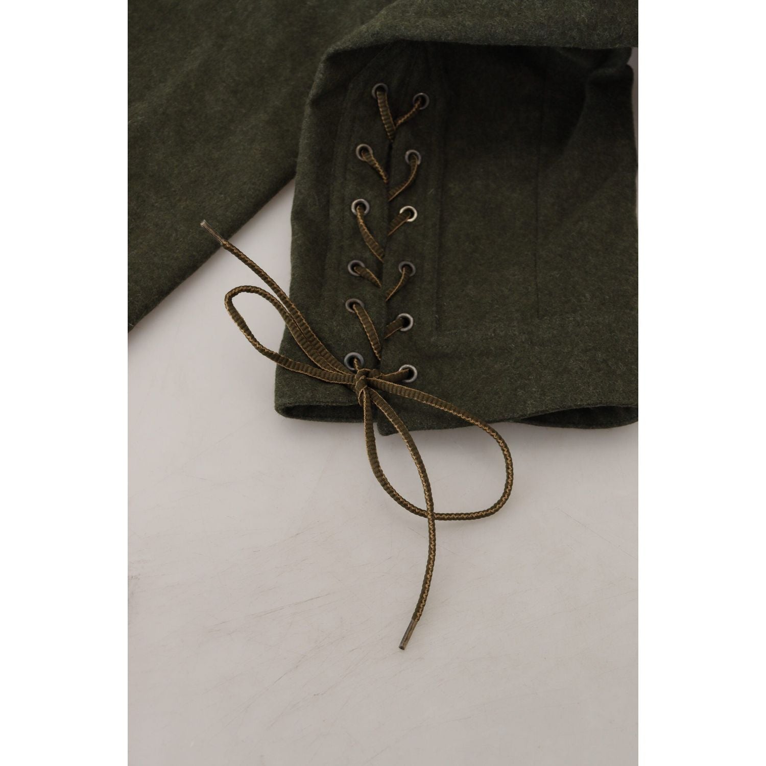 优雅绿色锥形羊毛混纺裤