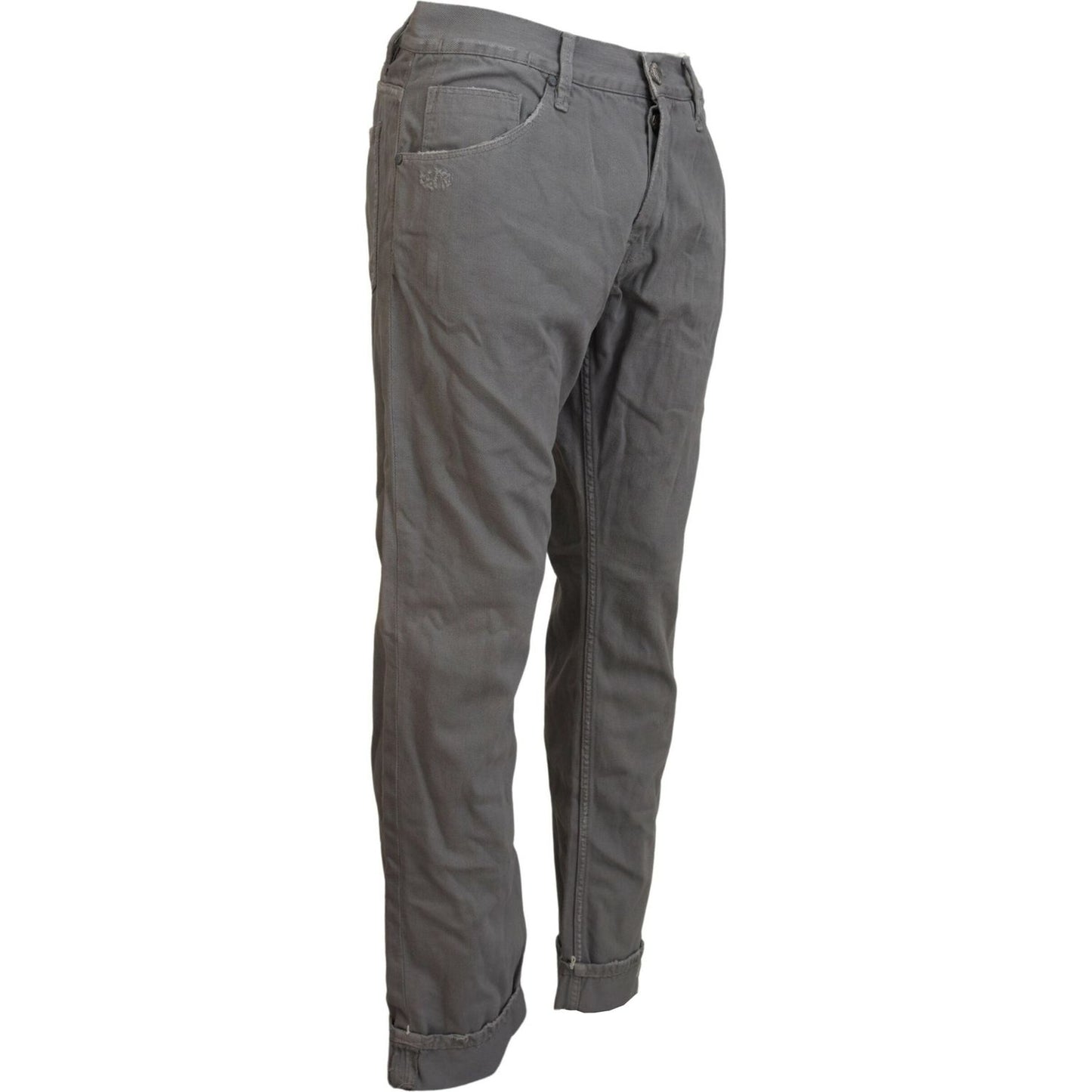 Acht Gray Cotton Straight Fit Folded Hem Casual Denim Jeans