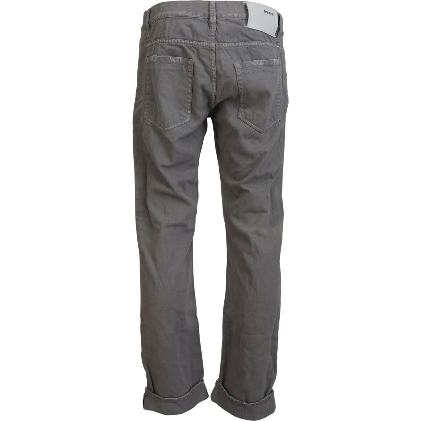 Acht Gray Cotton Straight Fit Folded Hem Casual Denim Jeans