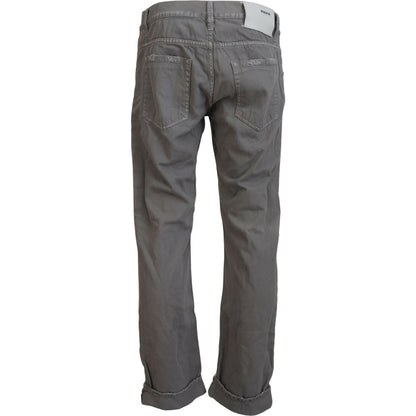 Acht Gray Cotton Straight Fit Folded Hem Casual Denim Jeans