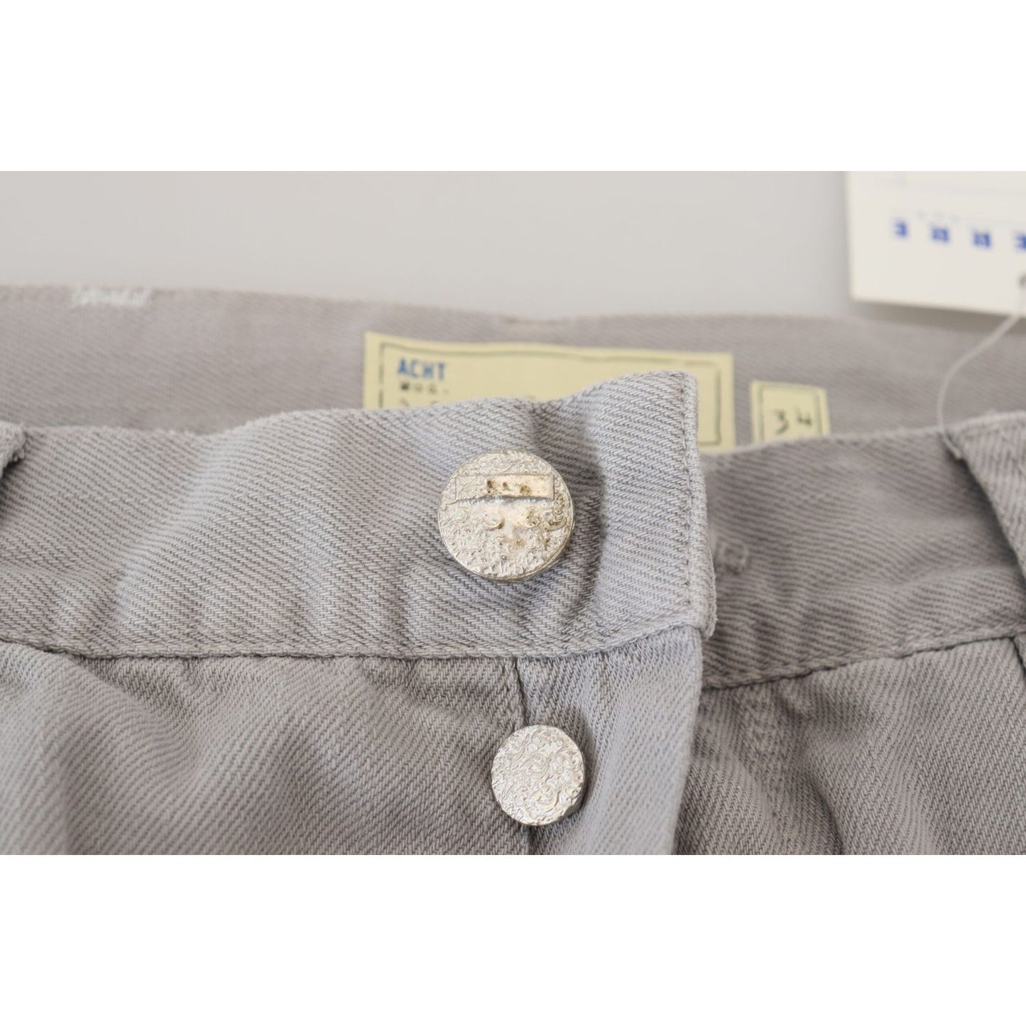 Acht Gray Cotton Straight Fit Folded Hem Casual Denim Jeans