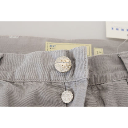 Acht Gray Cotton Straight Fit Folded Hem Casual Denim Jeans