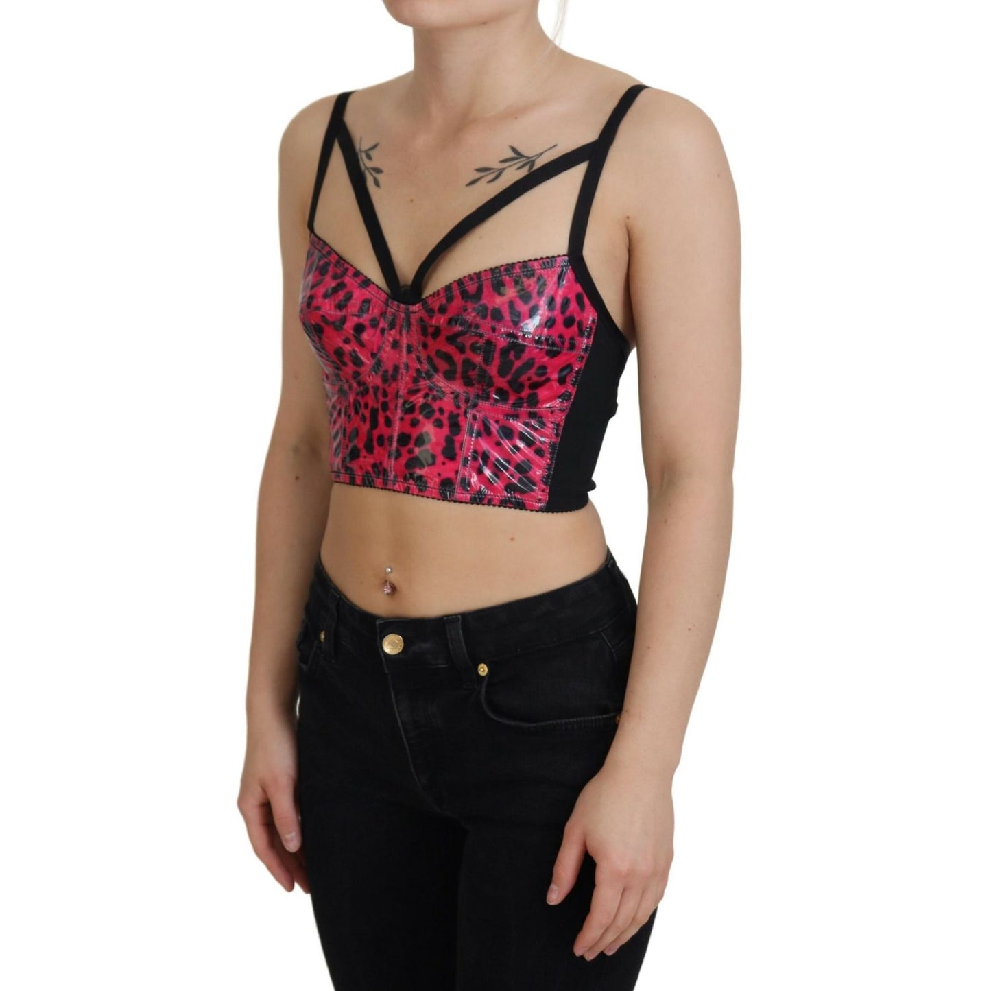 Dolce & Gabbana Pink Leopard Print Cropped Bustier Corset Top