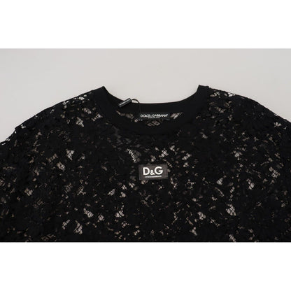 Dolce & Gabbana Black Floral Lace Cotton Shift Mini Dress