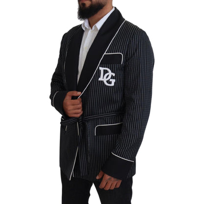 Dolce & Gabbana Black Robe Striped DG Patch Jacket Men Blazer