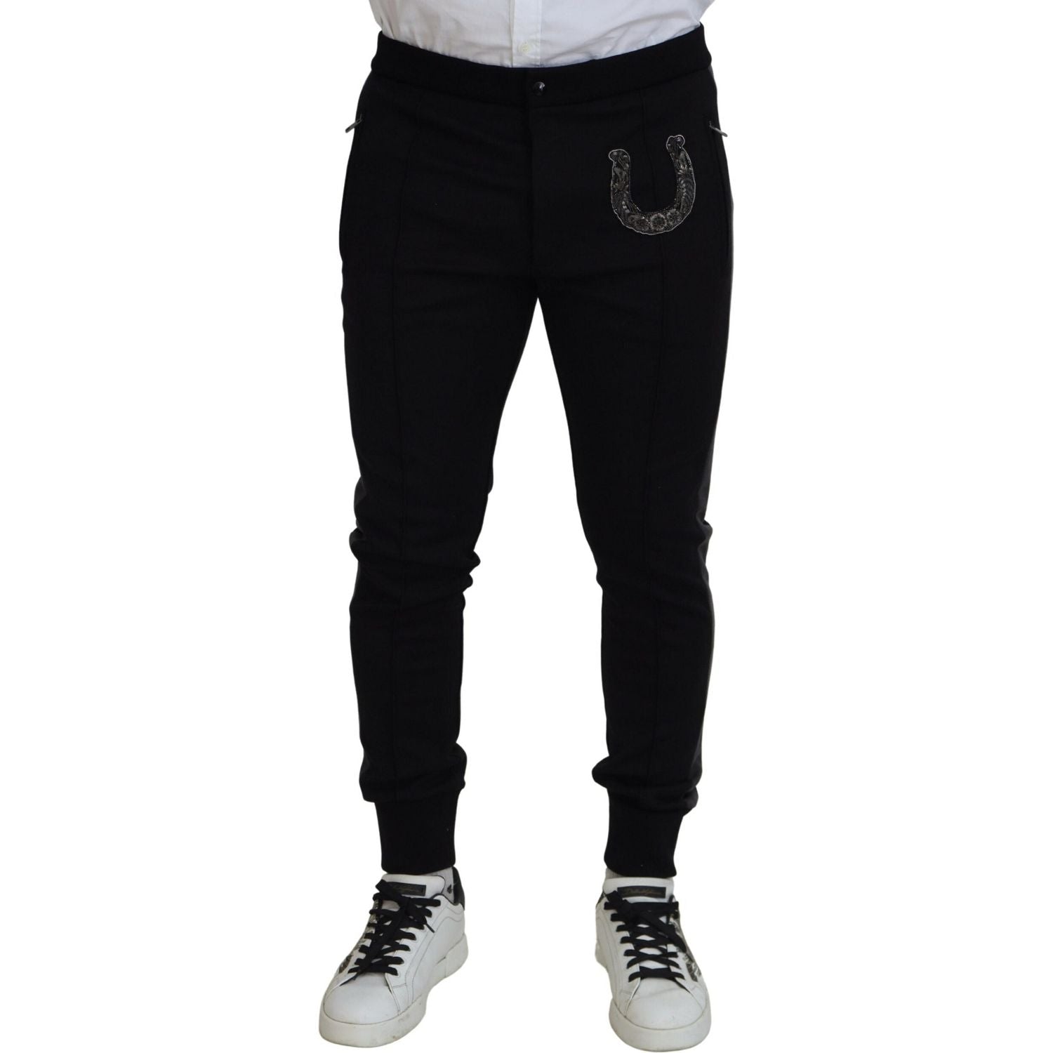 Dolce & Gabbana Black Wool Horseshoe Jogger Pants