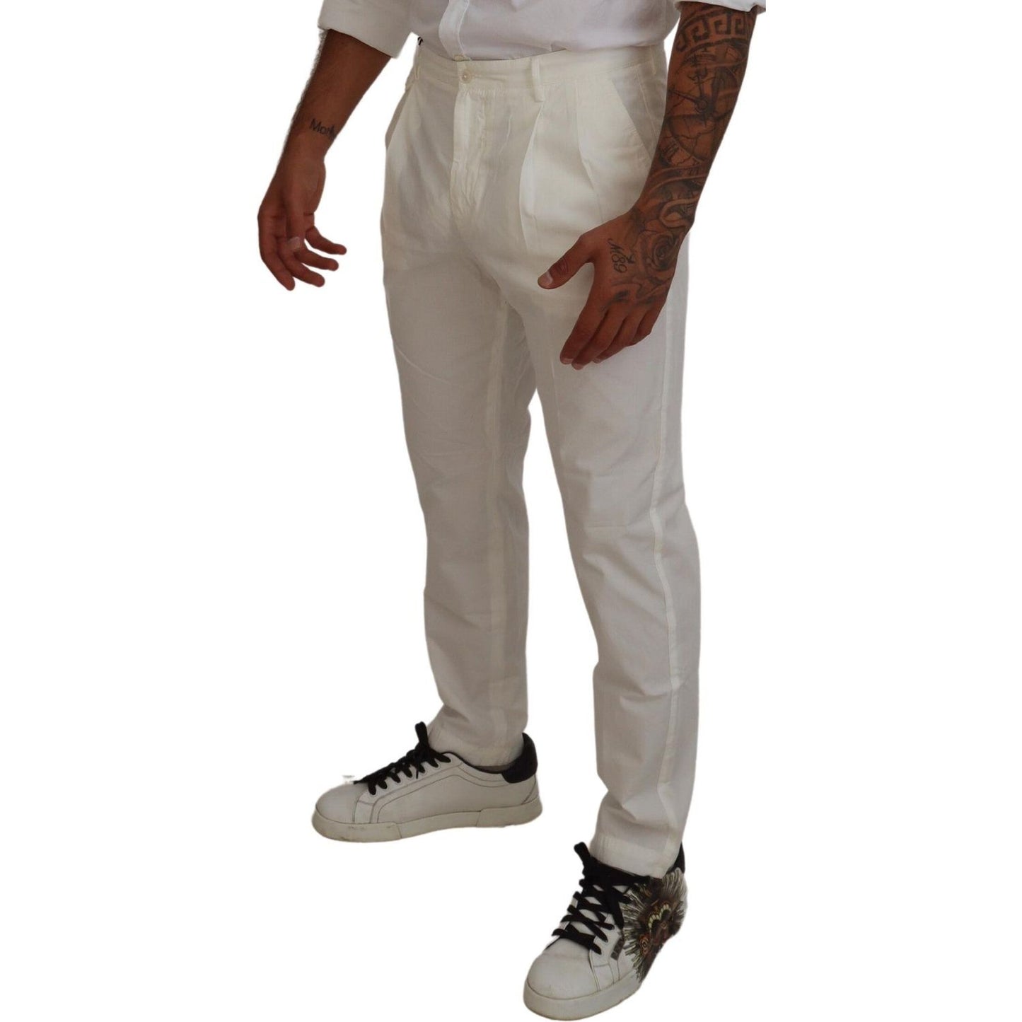 Dolce & Gabbana White Cotton Skinny Chino Pants