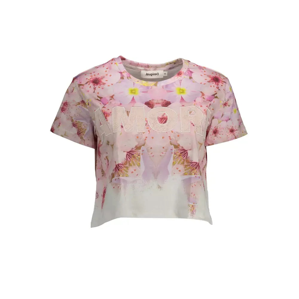 تي شيرت Desigual Chic Pink من القطن المطرز