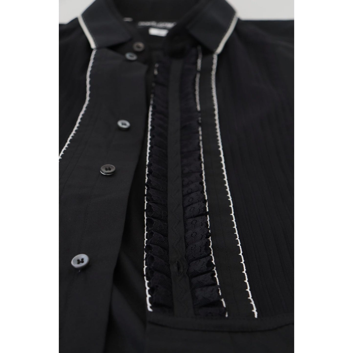 Dolce & Gabbana GOLD Black Tuxedo Slim Fit Cotton Shirt