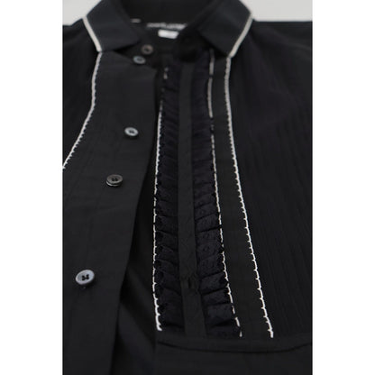 Dolce & Gabbana GOLD Black Tuxedo Slim Fit Cotton Shirt