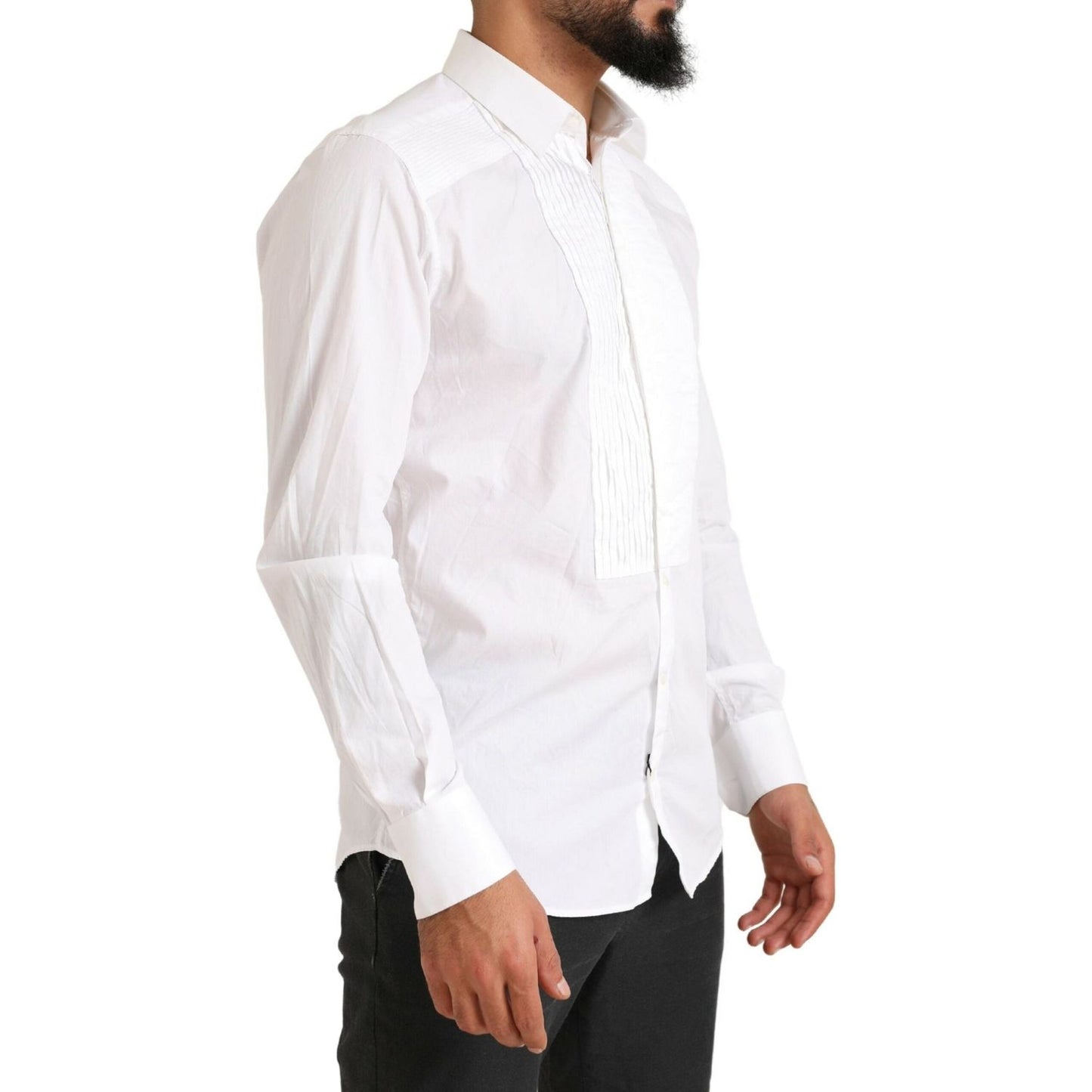 Dolce & Gabbana White GOLD Formal Cotton Tuxedo Dress Shirt