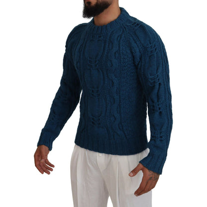 Dolce & Gabbana Blue Knitted Wool Alpaca Pullover Sweater