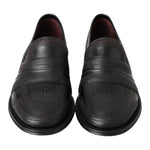 Dolce & Gabbana Black Leather Slipper Loafers Stitched Shoes