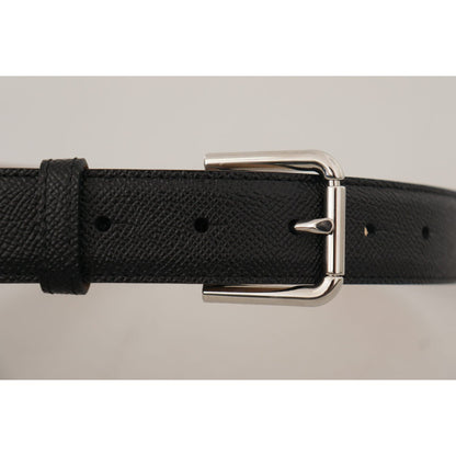 Dolce & Gabbana Black Calf Leather Brown Backend Metal Buckle Belt