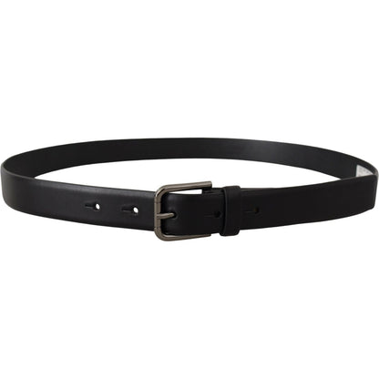 Dolce & Gabbana Black Calf Leather Classic Logo Metal Buckle Belt