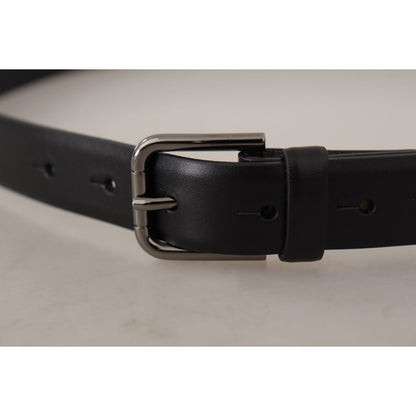 Dolce & Gabbana Black Calf Leather Classic Logo Metal Buckle Belt