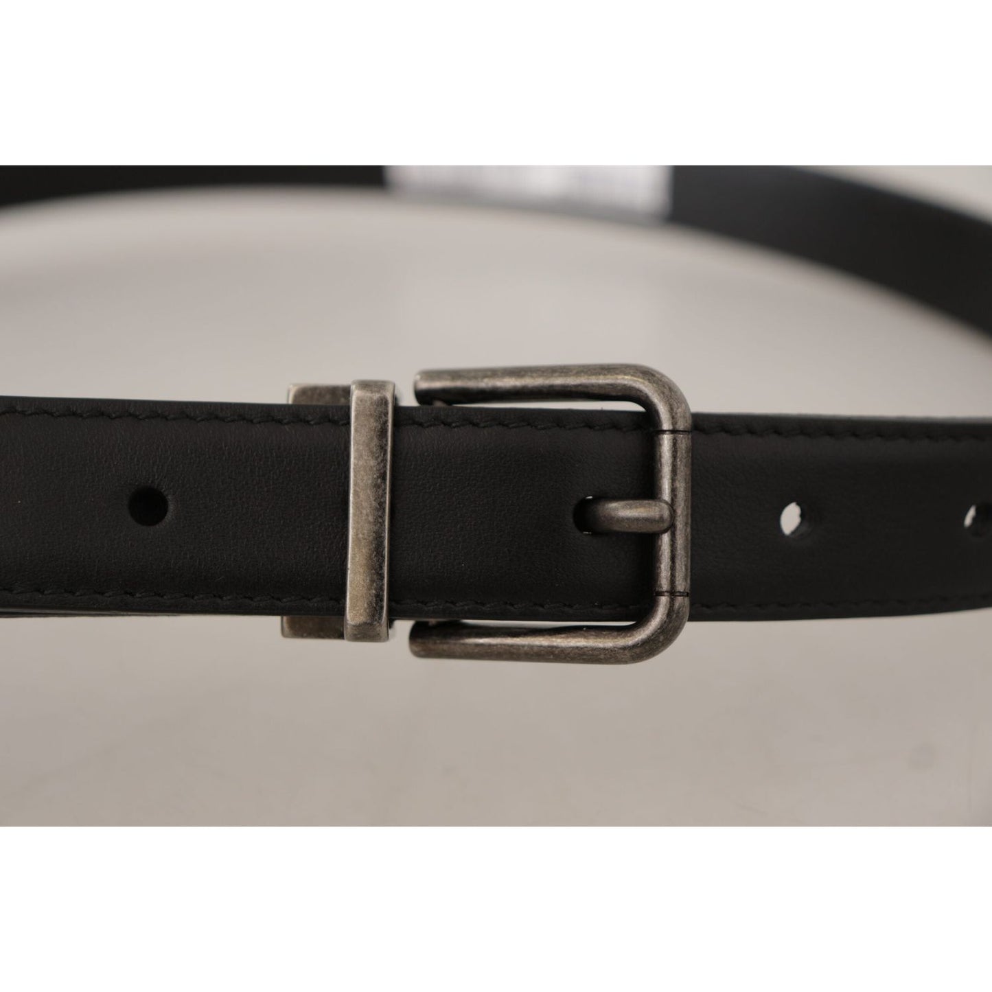 Dolce & Gabbana Black Plain Leather Vintage Logo Metal Buckle Belt
