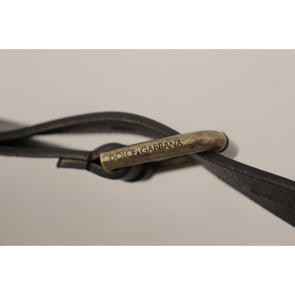 Dolce & Gabbana Black Calf Leather Logo Brass Metal Buckle Belt
