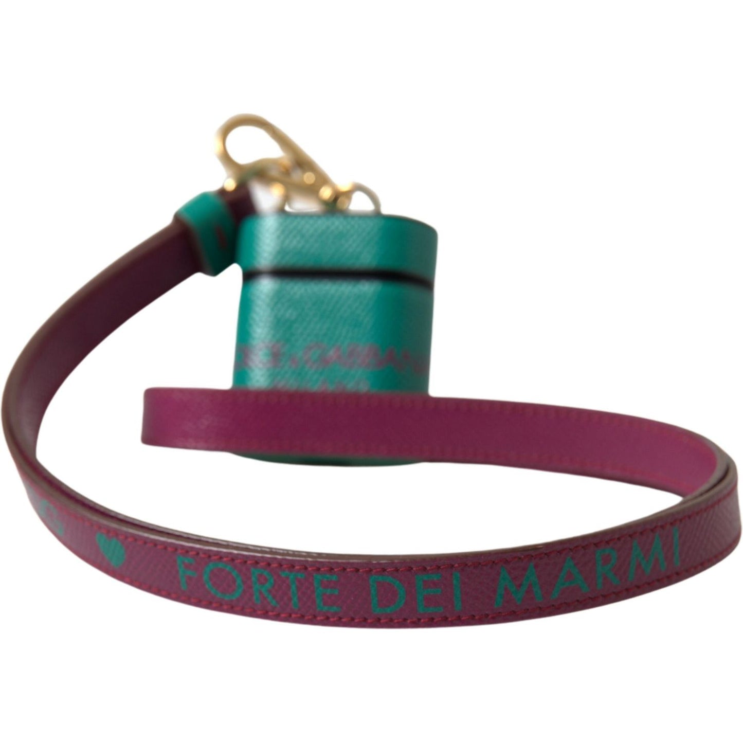 Dolce & Gabbana Green Maroon Calf Leather Logo Print Strap Airpods Case SMY101187