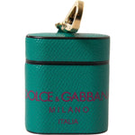 Dolce & Gabbana Green Maroon Calf Leather Logo Print Strap Airpods Case SMY101187