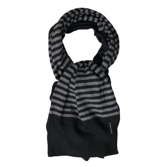 Dolce & Gabbana Black Gray Stripe Wool Neck Wrap Shawl Scarf MS7053