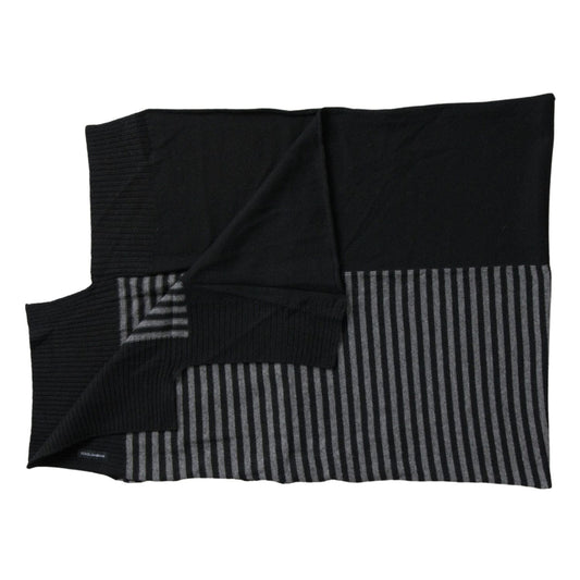 Dolce & Gabbana Black Gray Stripe Wool Neck Wrap Shawl Scarf MS7053