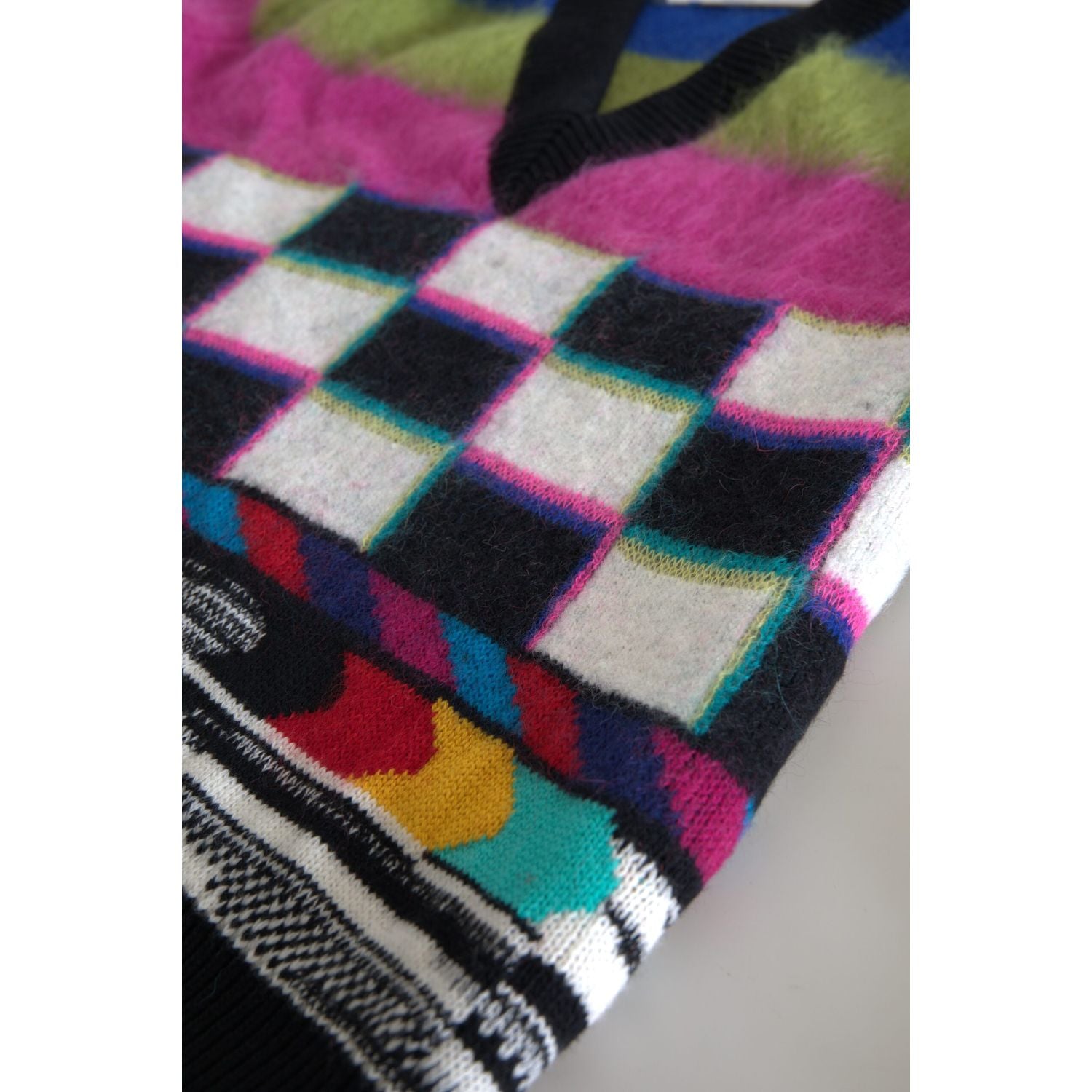 多色 V 领奢华套头毛衣